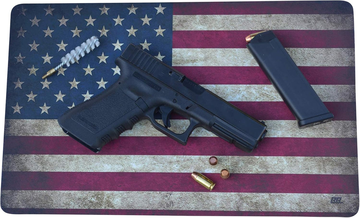Rogue River Tactical Tattered USA American Flag Gun Cleaning Mat Bench Pad Gift for Gun Owner Patriotic