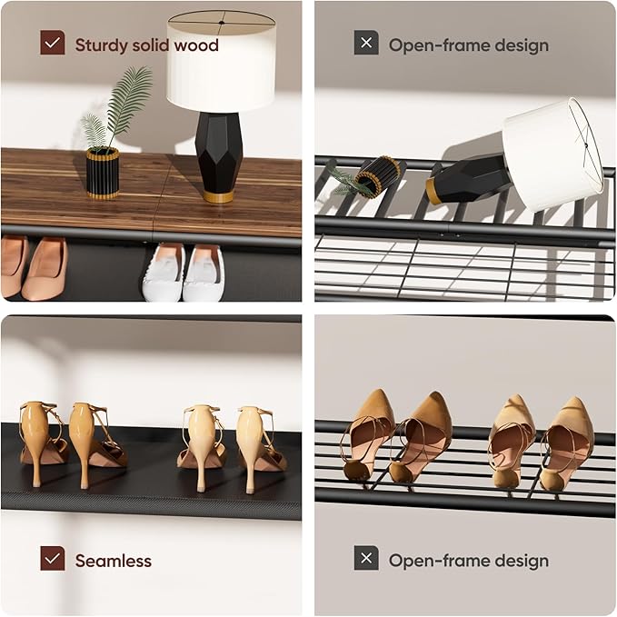 Mavivegue 6 Tier Shoe Rack Organizer, Metal Organizer Shelf with with MDF Top Panel and Layer Fabric, Shoe Rack for Front Door Entrance, Black & Rustic Brown
