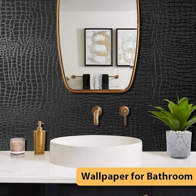 Arthome 17"×120" Black Crocodile Peel and Stick Wallpaper, Charcoal Black