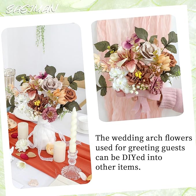 2pcs Artificial Flowers Wedding Arch Decor, Wedding Welcome Sign,Foam Flower Welcome Sign for Reception Backdrop, Table Decorations, Dried Flowers(Dark Coffee)