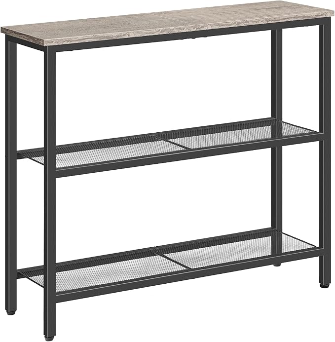 HOOBRO 29.5" Narrow Console Table, 3-Tier Entryway Table, Thin Sofa Table with Shelves, Side Table, Display Table, for Hallway, Entrance, Living Room, Bedroom, Greige and Black BG73XG01