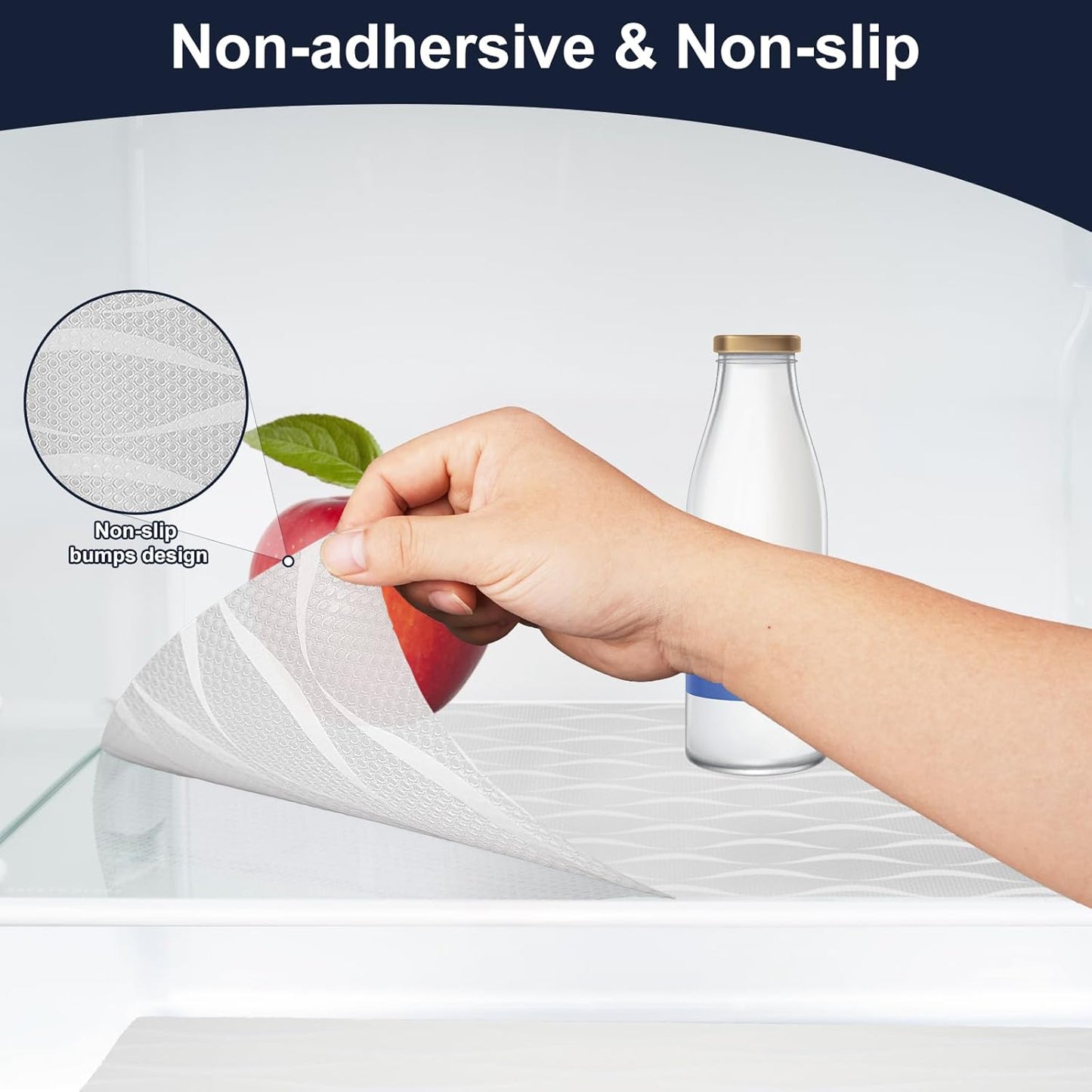Shelf Liner, Waterproof Refragerator Liner, Drawer Liners for Kitchen Cabinet, Bathroom Sink Mat No Slip Cupboard Mats Non Adhesive Fridge Liner EVA Place Mats Roll - Clear Wave 17.5"×118"