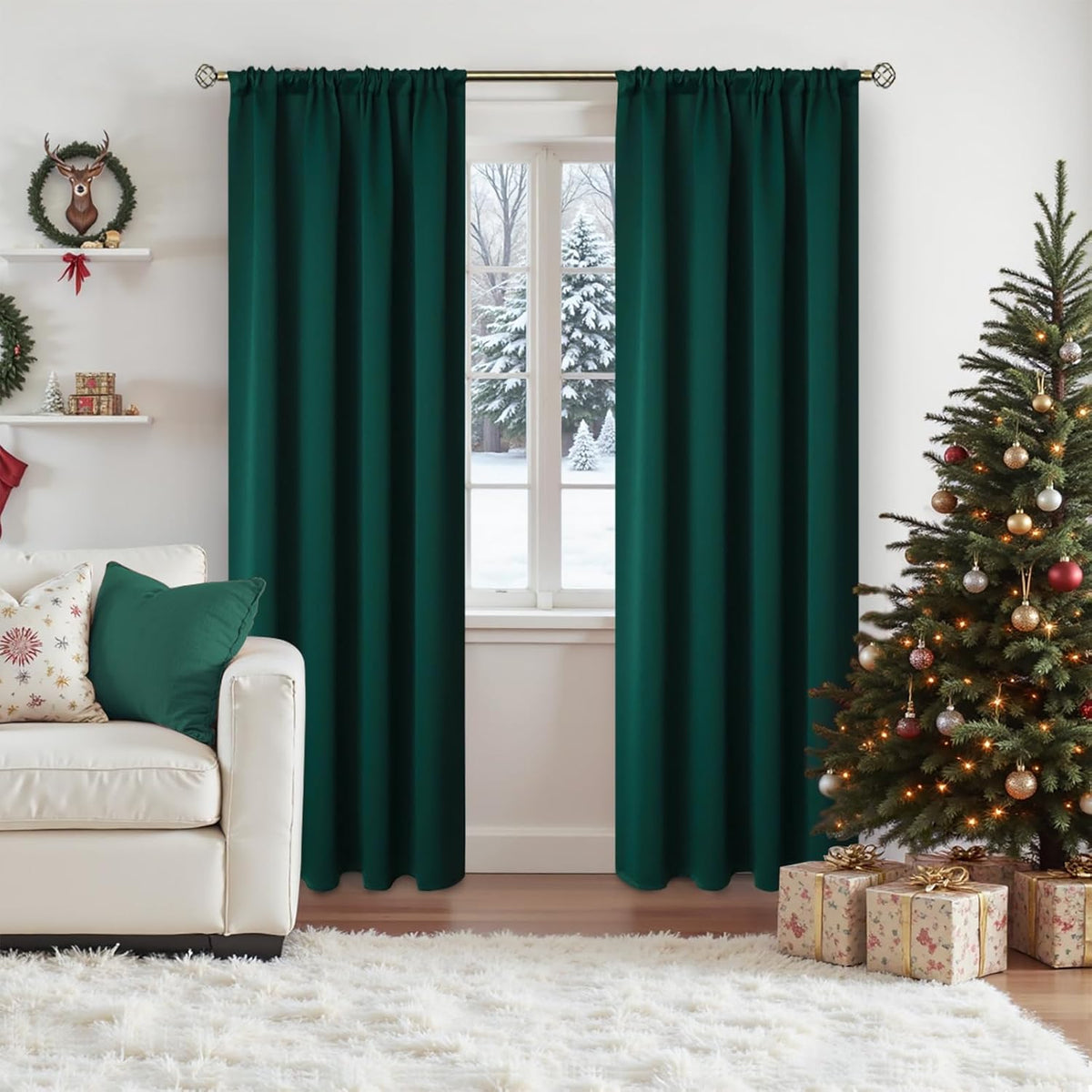 BGment Rod Pocket Blackout Curtains for Bedroom 84 Inch Length - Dark Green Thermal Insulated Room Darkening Drapes Privacy Christmas Decor for Living Room, 42 x 84 Inch, 2 Panels, Emerald