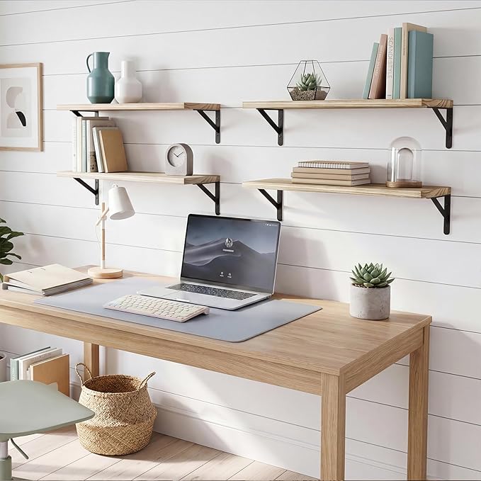 YGEOMER Floating Shelves for Wall, 23in Light Carbonized Brown Wall Shelves for