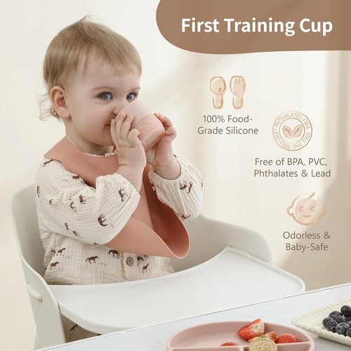 Moonkie Baby Training Cup Set - Sippy Cups for Baby-Led Weaning | 4 Months+ | Blush Color, 2 Pack