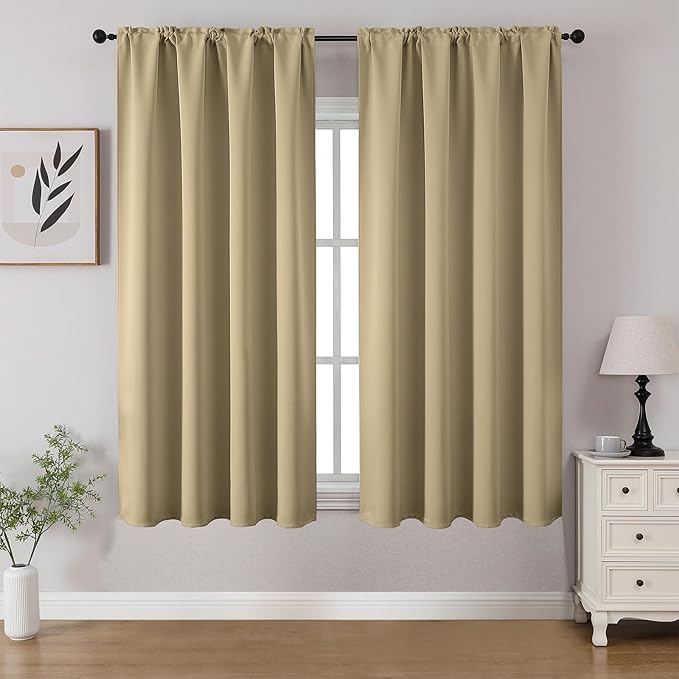 CUCRAF Beige Blackout Curtains 45 inch Length 2 Panels Set, Rod Pocket Room