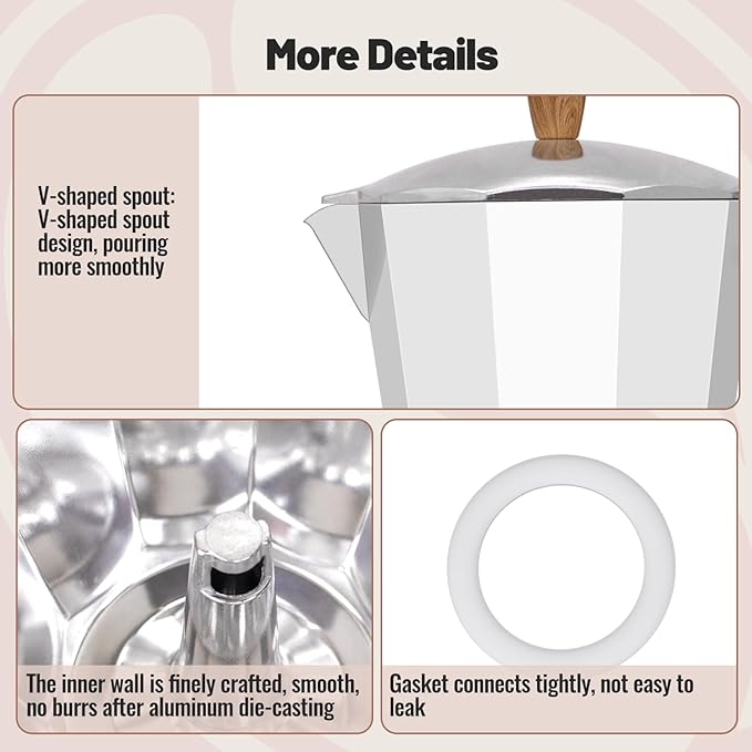 3 Cup Aluminum Moka Pot Classic Stovetop Espresso Coffee Maker 150ml 5oz Coffeemaker Percolator Mocha Express Preferred Cafe Makers for Italian and Cuban Café Brewing White