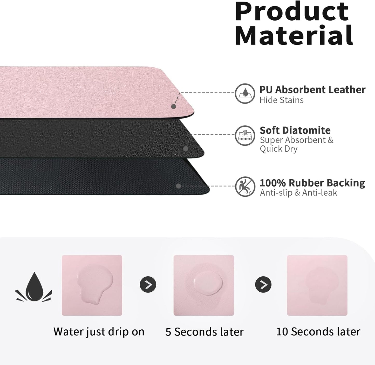 Dish Drying Mat for Kitchen Counter, Heat Resistant Drainer Mats with Non-slip Rubber Backed, Hide Stain Kitchen Super Absorbent Draining Mat, Easy to Clean Dish Rack Pad, Pink 16"x18"