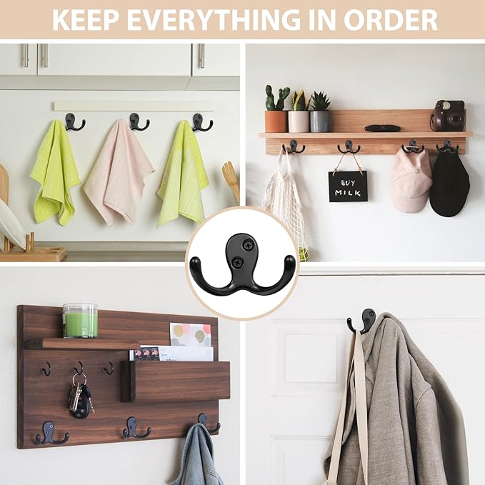Homanu 34 Pack Coat Hooks, Heavy Duty Double Prong Coat Hooks Wall Mounted