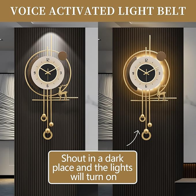 Modern Wall Clock for Living Room, Large Gold Decorative Wall Clock