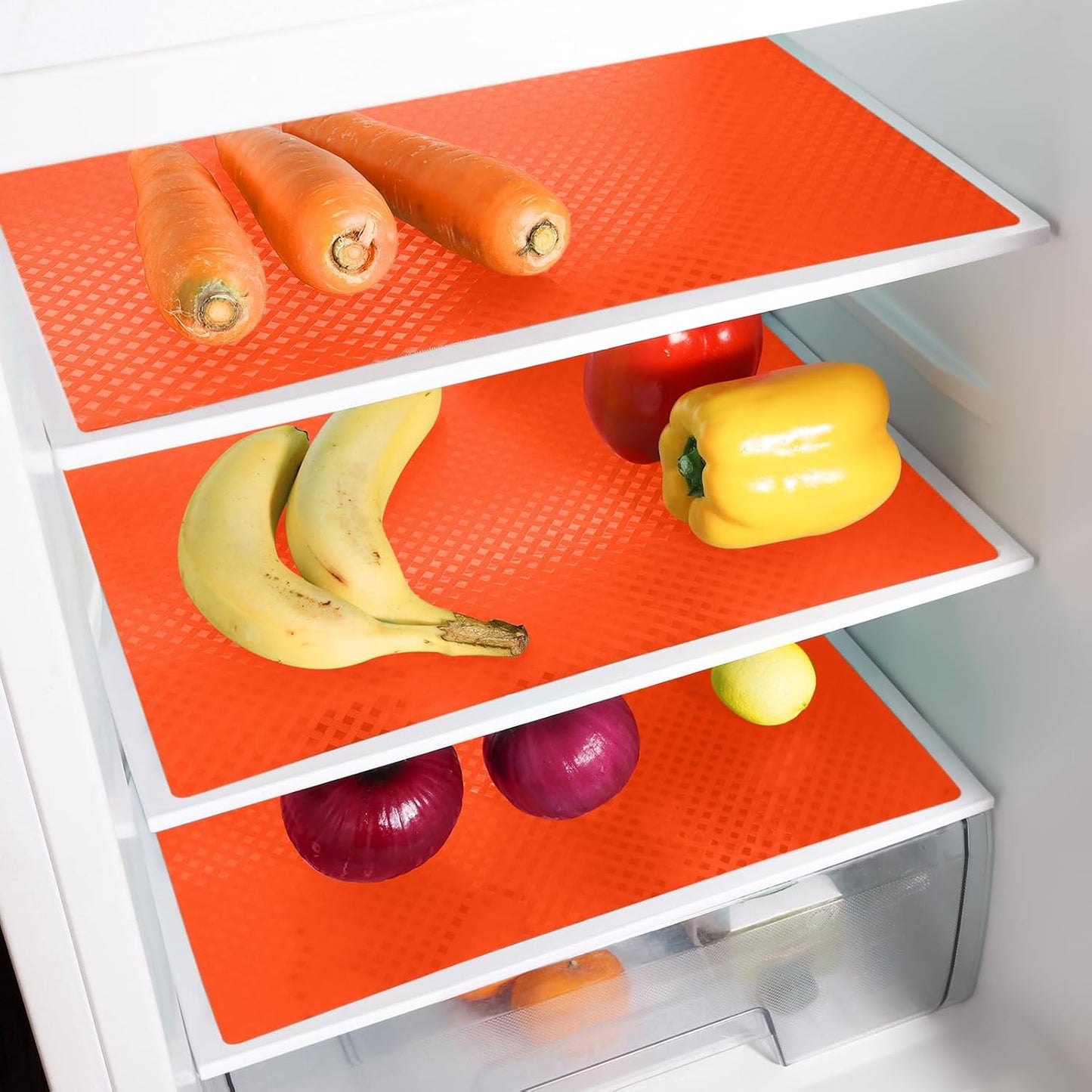 Shelf Liners for Kitchen Cabinets, Waterproof and Oil-Proof Kitchen Cupboard Liner, Refrigerator Liners and Plastic Drawer Mats EVA Non Adhesive Shelves, Fridge - Red 11.8 x 118 Inches