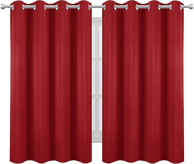 LEMOMO Bright Red Blackout Curtains 52 x 54 Inch Length/Set of 2 Curtain