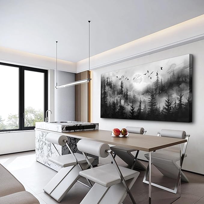 Lapremoly Forest Tree Painting for Living Room Modern Landscape Wall Art Canvas Prints Black And White Pictures Home Decor Bedroom Bathroom Office Large Wall Decor Artwork Ready To Hang 30"X60"