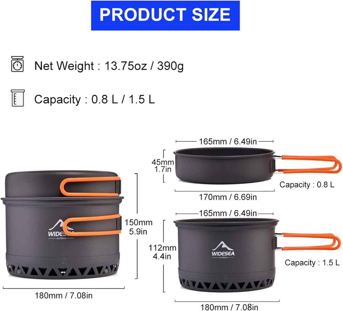 widesea Camping Cookware Outdoor Pot Pan Cooking Equipment Heat Exchange Design for Hiking Backpacking Travel