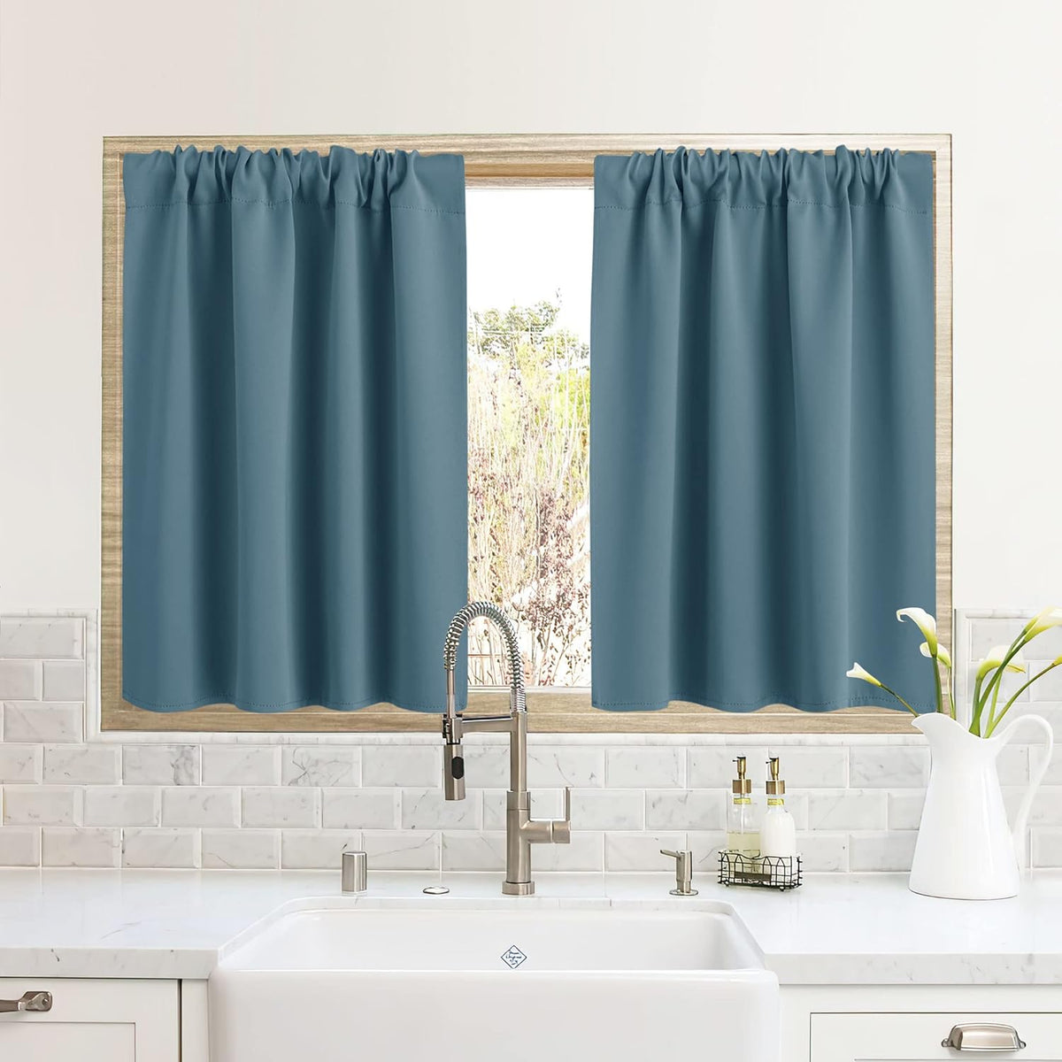 RYB HOME RV Camper Door Window Curtains -Blackout Privacy Curtains & Drapes for Bathroom Bedroom Kitchen Portable Travel Trailer Small Window Decor, W 34 x L 24, Slate Blue, 2 Panels