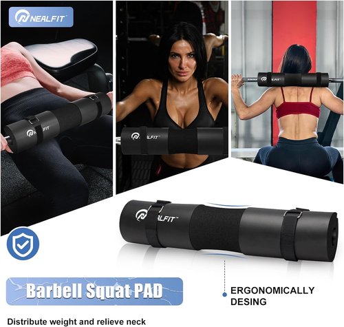 NEALFIT Barbell Pad Set for Squat & Hip Thrust - Extra Thick High Density Neck & Shoulder Support Cushion - Olympic Bar Pad for Weightlifting, Gym, Home Workouts