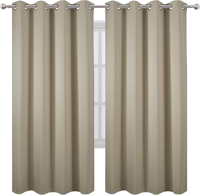 LEMOMO Beige Thermal Blackout Curtains/52 x 72 Inch/Set of 2 Panels Room