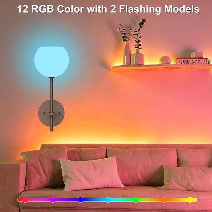 Brown Battery Operated Wall Sconces Set of 2, Rechargeable Wireless Wall Lights
