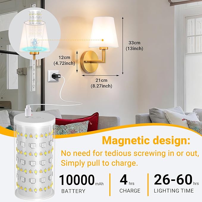Vimhou Peel and Stick Wall Sconces, Stick On Wall Sconce Set of 2, Battery