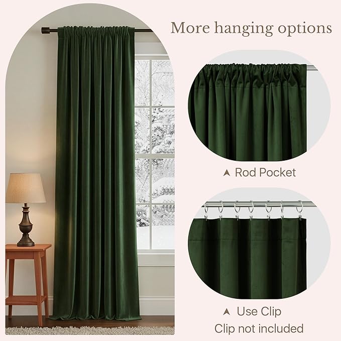 NICETOWN Room Darkening Dark Green Velvet Curtain Panels