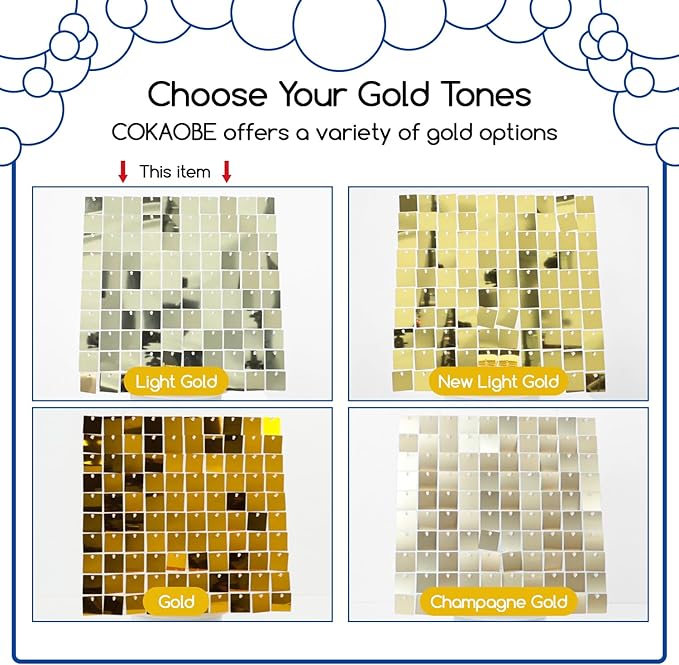 COKAOBE Light Gold Shimmer Wall Backdrop 24PCS Gold Sequins Backdrop Decoration