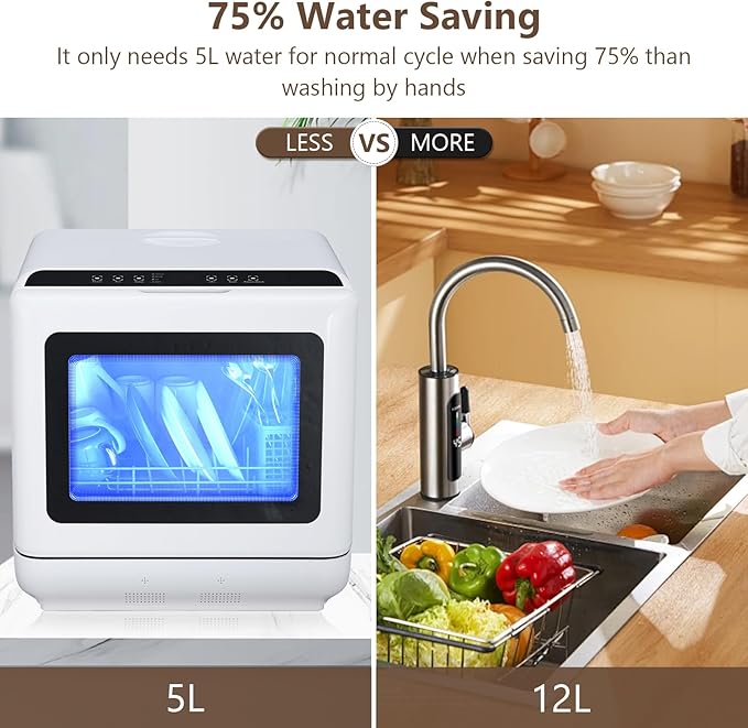 Countertop Dishwasher, Portable Dishwashers with 4.5L Built-in Water Tank, 5 Washing Programs & Air-Drying Function, 360° Dual Spray Arm, Mini Dish Washer for Apartments RVs, White