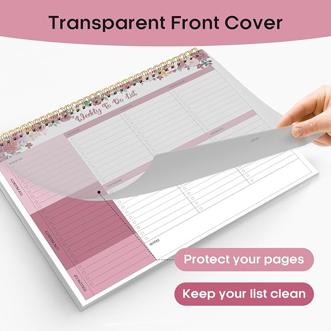 Taja Weekly To Do List Notepad with 52 Undated Sheets（8.5"×11"）- Weekly Desk Planner for Women & Man, Work and Home - 1 Pack Crimson Garden