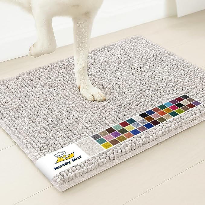 Muddy Mat® | Super Water Absorbent Door Mat Indoor, Microfiber Quick Dry Chenille Entryway Rug, Slip Resistant Front Door Mat, Indoor Mats for Entryway, Machine Washable Pet Rug, White 5ft x 7ft