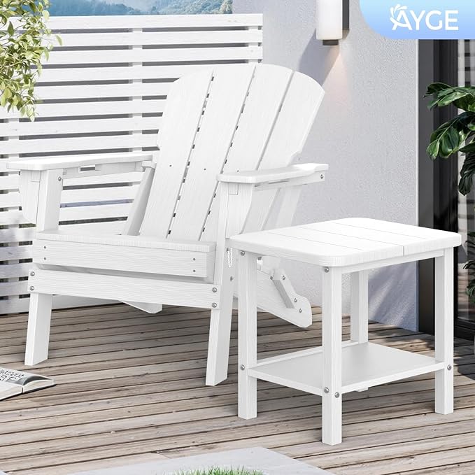 Ayge 17.7" Double Outdoor Side Table, Rectangular HDPE Adirondack End Table for Patio, Lawn, Pool, Garden, Backyard，White