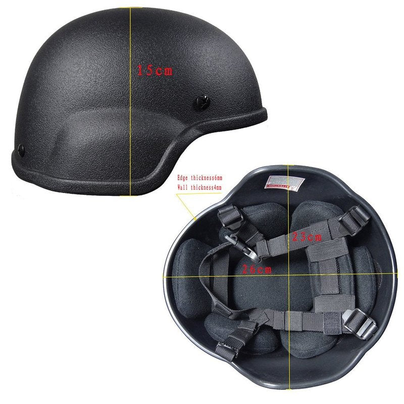 OneTigris Helmet MICH 2000, 3mm ABS Plastic Adjustable ACH Tactical Helmet with Ear Protection, Front NVG Mount and Side Rail (Black)