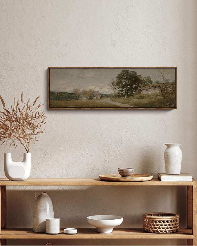 InSimSea Extra Large Framed Vintage Wall Art, Living Room Country Farmhouse Decor, Retro Road Landscape Paintings, Canvas Prints, Rustic Scenery Long Pictures for Bedroom Above of Bed,12x36inch