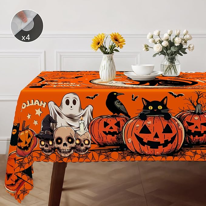 Eikione Rectangular Tablecloth 140x180inch, Halloween Batcat Tablecloth Waterproof and Wrinkle-Free, Table Covers, Summer Decorations for Home Dining