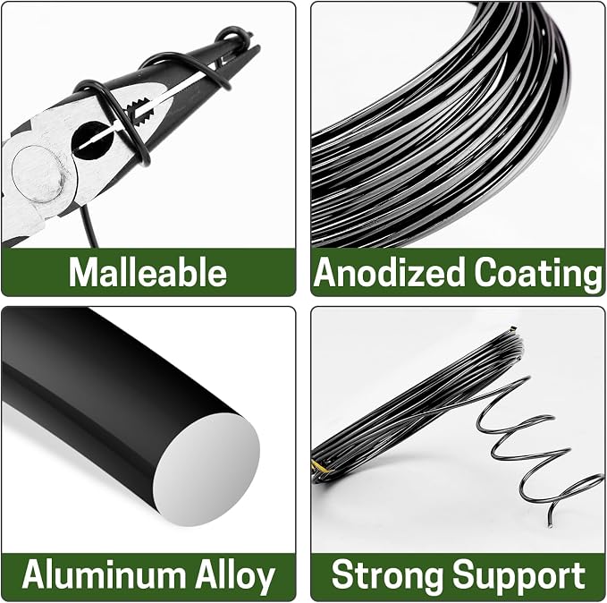 Bonsai Wire Kit, 4 Rolls Total 64Ft Aluminum Bonsai Training Wire Set for Indoor 1.0MM, 1.5MM, 2.0MM