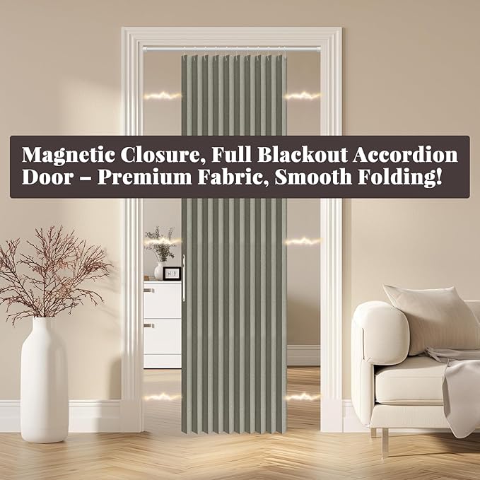 AJAZZ 100% Blackout Magnetic Door Curtain Accordion Doors Interior Closet Door