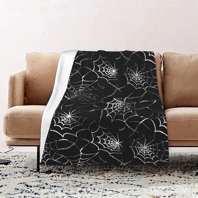 Gothic Spider Web Blanket - Perfect for Gothic Room Decor,Spooky Home Decor, Ideal Gothic Decor Accent,Black Horror Blanket, Soft Flannel for Couch, Bed, and Haunted Mansion Use (50" x 60")