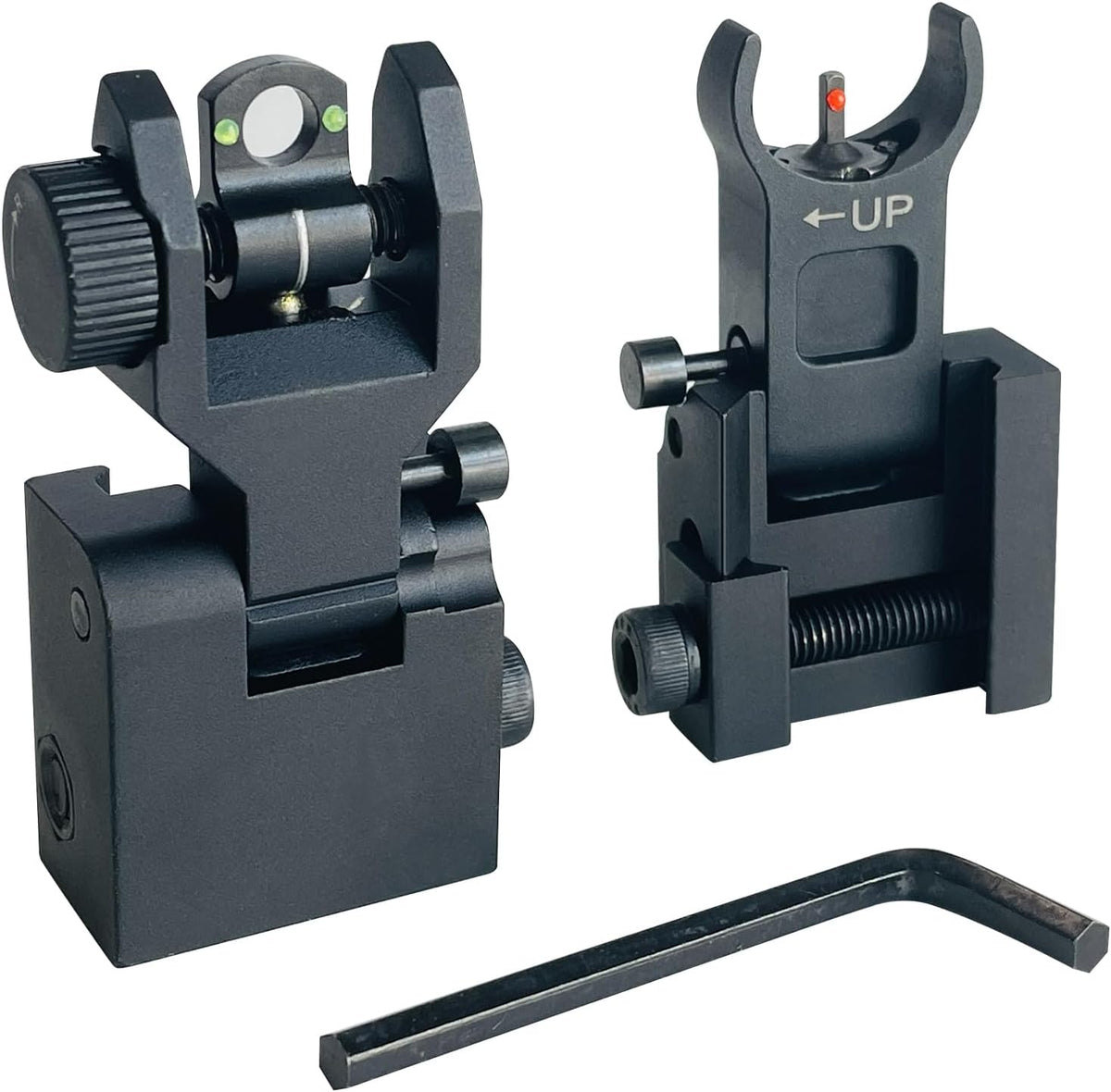 Skiennix Flip Up Front & Rear Iron Sights - Fiber Optic Backup Sights with Green & Red Dots