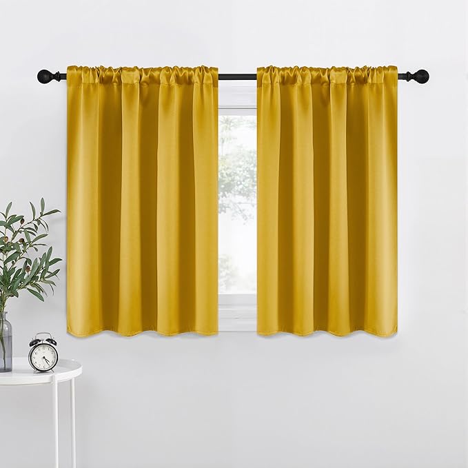 NICETOWN Gold Blackout Cafe Faux Silk Curtains