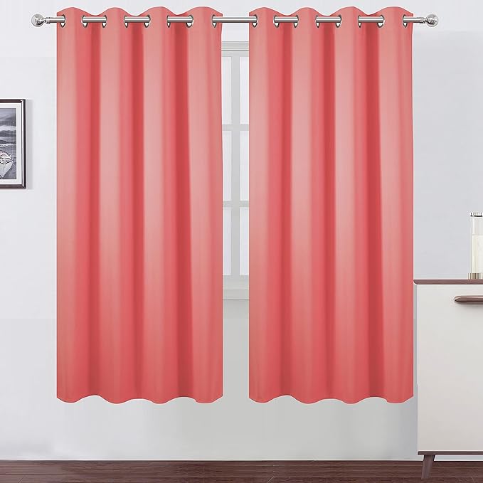 LEMOMO Coral Thermal Blackout Curtains/52 x 72 Inch/Set of 2 Panels Room