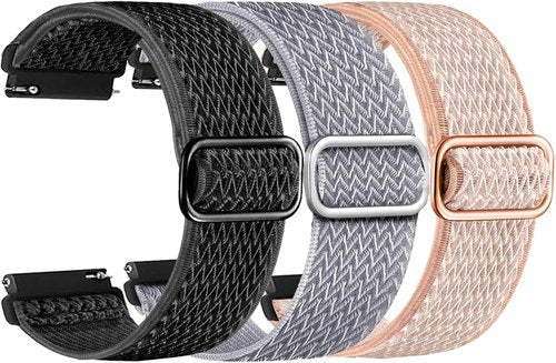 Fitvii | 22mm Breathable Elastic Nylon Smart Watch Bands - Adjustable Replacement Straps (3-Pack)