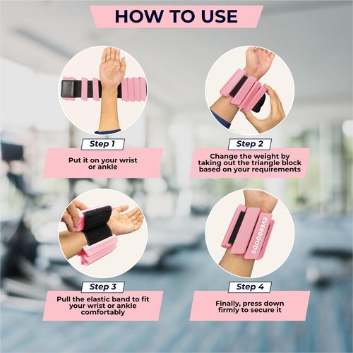 Evergoods Wrist and Ankle Weights for Women and Men, Set of 2 (1lb Each) Wrist Weights with Sweatband, Adjustable Strap Leg Weights Perfect for Yoga, Pilates, Dance, Pool Workouts, and Jogging (Light Pink)