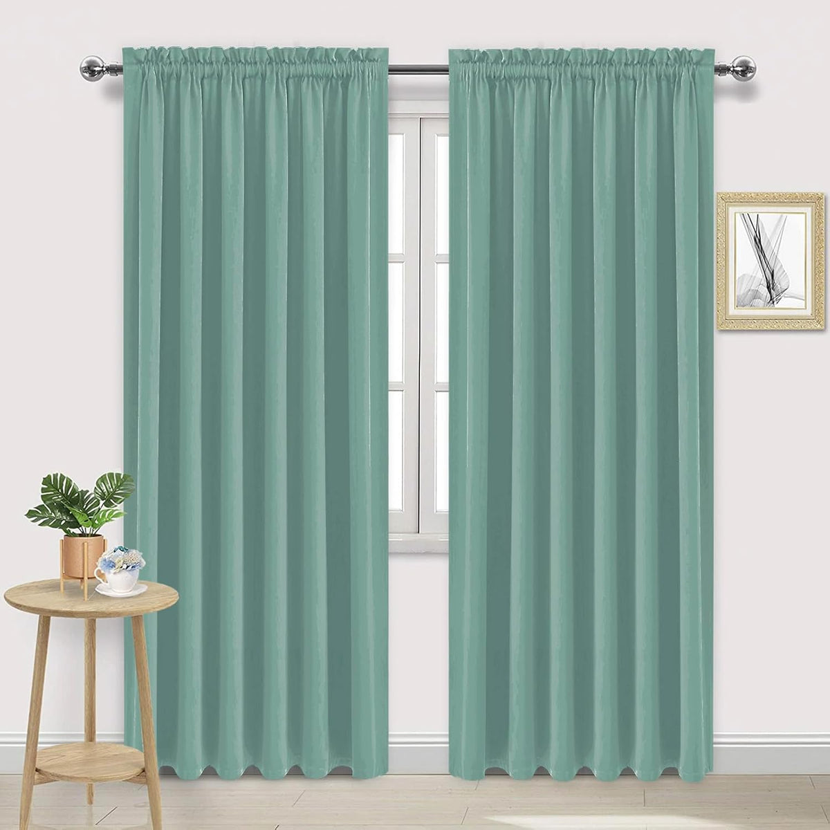 DWCN Blackout Curtains for Living Room Thermal Insulated, Energy Saving & Noise Reducing Bedroom Curtains, Sage Green, W 60x L 84 Inch, Set of 2 Rod Pocket Curtain Panels