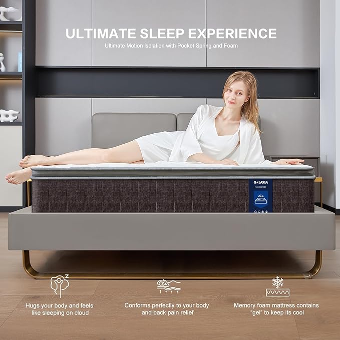 12 Inch Dark Grey Queen Spring Mattress,Medium Firm with Gel Memory Foam,Individually Pocketed Coil,Fiberglass-Free Fire Retardant CertiPUR-US Certified,80"*60"*12"