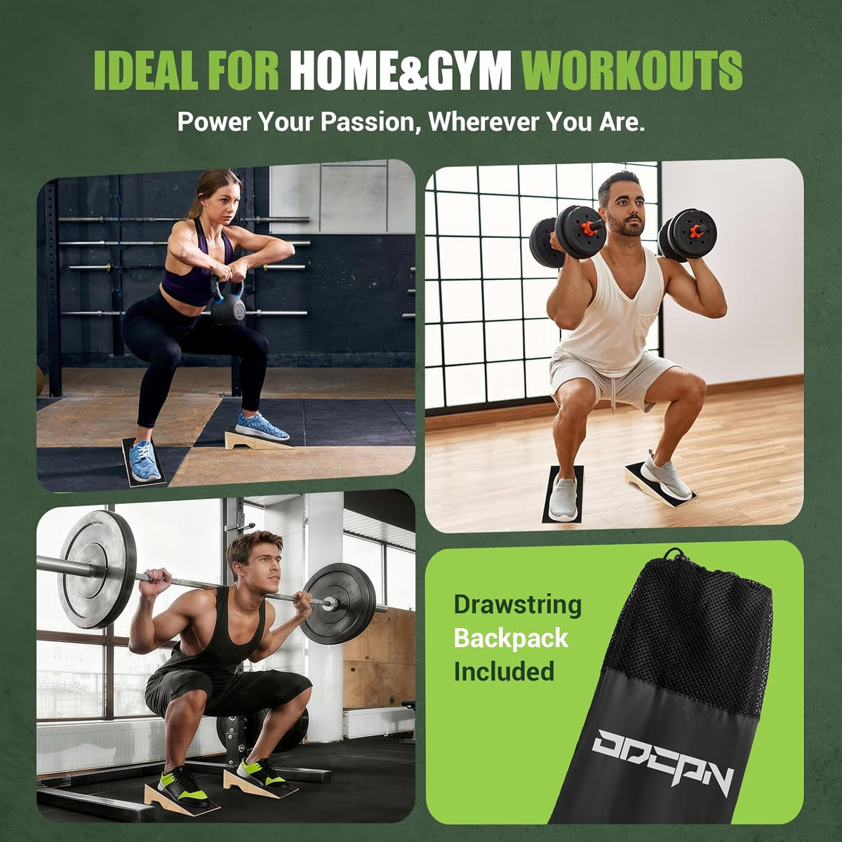 Squat Wedge Block - 2 Pcs Non-Slip Wooden Heel Elevation & Weightlifting Slant Board | 1800 Lbs Capacity