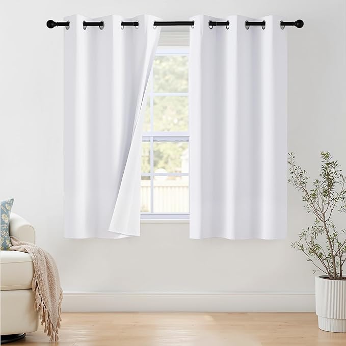 NICETOWN 100% Blackout Window Curtain Panels 50" Length, Snow White, 42 inches