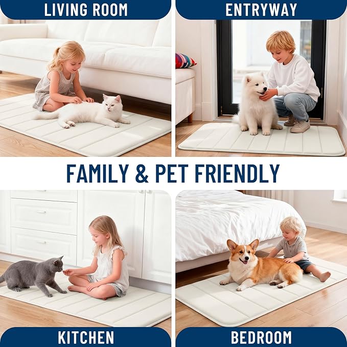 OLANLY Memory Foam Long Bathroom Rugs Runner 47x17, Super Soft Absorbent Bath Mat, Quick Dry, Machine Washable Shower Floor Rugs, Bathmat Carpet, Bathroom Home Decor Accessories, Ivory