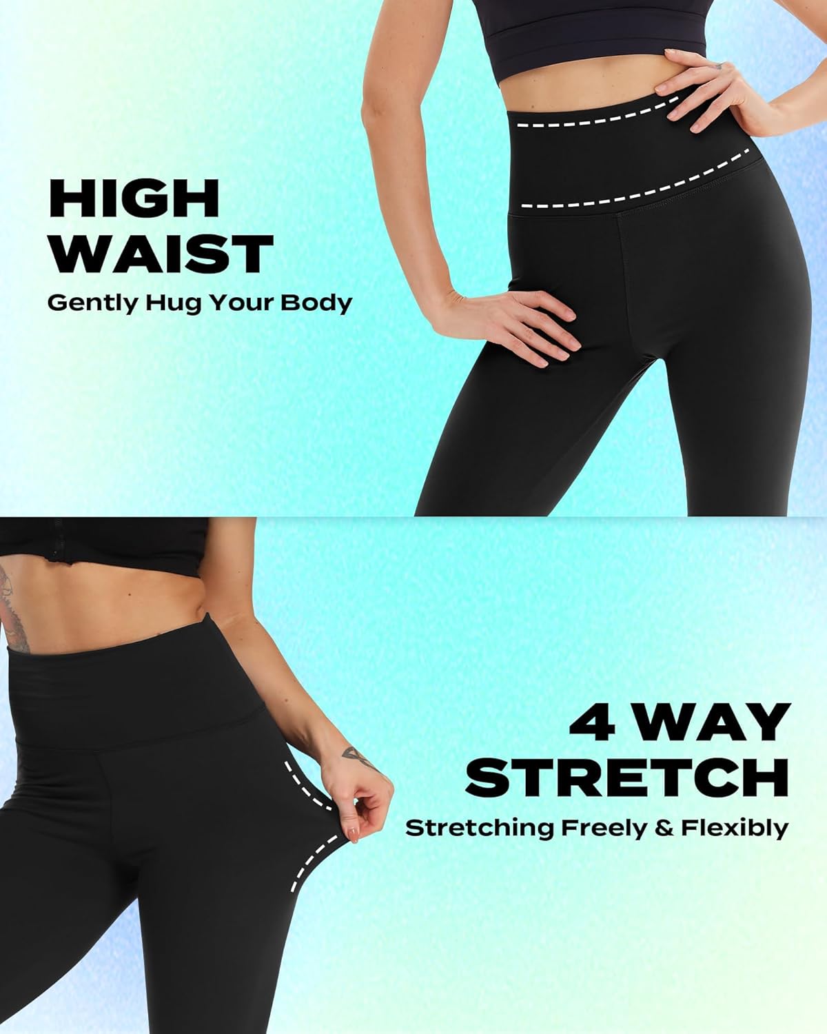 TNNZEET Capri Leggings for Women - High Waisted Tummy Control Yoga Pants with Pockets in Black