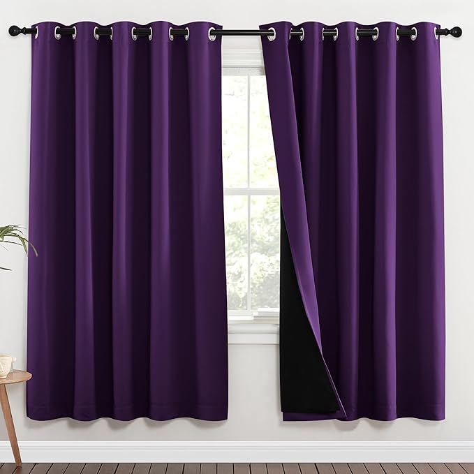 NICETOWN Royal Purple Full Shade Curtain Panels, 62 x 72 inch, Pair of Energy