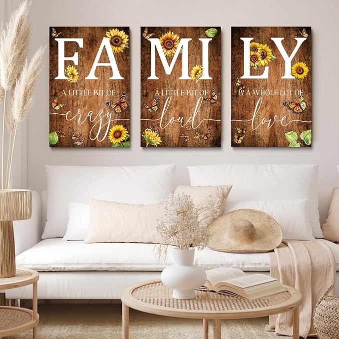 GUBIYU Farmhouse Family Wall Art Set of 3, Rustic Family Wall Decor