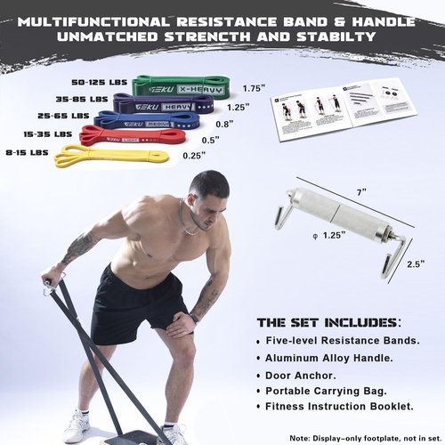 GEKU FIT Resistance Bands with Aluminium Alloy Handle, Set of 5 Natural Latex Exercise Bands for Heavy Duty Workout Stretching Power Lifting with Carrying Bag (5 Bands + Aluminium Alloy Handle)