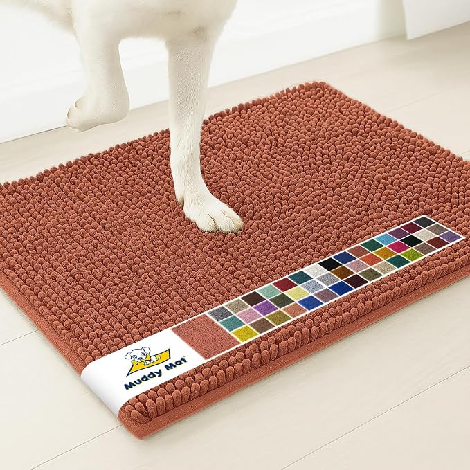 Muddy Mat® | Super Water Absorbent Door Mat Indoor, Microfiber Quick Dry Chenille Entryway Rug, Slip Resistant Front Door Mat, Indoor Mats for Entryway, Machine Washable Pet Rug, Orange 32" x 70"